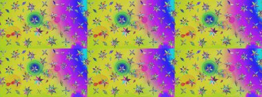 Bahar çiçekleri dallı desen, sarı renkler ve çiçek silueti. Raster deseni.