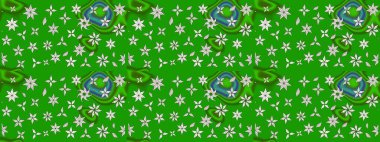 Yeşil renkli şirin tekstil. Çiçek arkaplan. Çiçek duvar kâğıdı. Raster illüstrasyonu. Renkli çizim deseni.