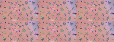 Raster illüstrasyonundaki çiçek desenli çizim. Düz Çiçek Elementleri Tasarımı. Güzel kumaş deseni. Renkli Bahar Teması çizim şablonu.