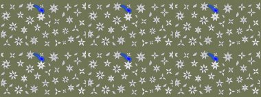 Düz Çiçek Elementleri Tasarımı. Renkli Yaz Temalı eskiz kalıbı. Raster Illustrasyon 'daki Çiçek Deseni' nin son moda çizimi. Güzel kumaş deseni.