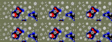 Varicologreen Raster çizimi. Bir sürü yeşil ve soyut çiçekli tropik eskiz deseni. Küçük çiçekte sevimli çiçek deseni var..