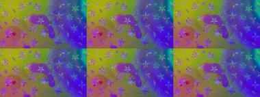 Çiçek desenli eskiz. Düz Çiçek Elementleri Tasarım Raster illüstrasyonu. Renkli Bahar Teması eskiz kalıbı. Mor renkte çiçekler.