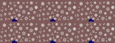 Çiçek buketleriyle klasik bir eskiz şekli. Raster illüstrasyonu. Kahverengi renklerde.