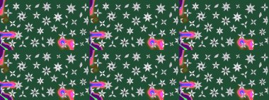 Sevimli çiçek raster deseni. Yeşil renkli çiçekler. Sketch Colour Spring Theme eskiz kalıbı. Düz Çiçek Elementleri Tasarımı.