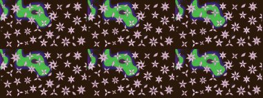 Çiçek desenli çizim. Raster illüstrasyonu. Güzel kumaş deseni. Asya tekstil tarzında. Renkli Bahar Teması eskiz kalıbı. Düz Çiçek Elementleri Tasarımı.