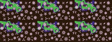 Şirin çiçekli, desenli, kahverengi renkli bir eskiz deseni. Tekstil için suluboya eskiz deseni. El çizimi çiçek çizimi deseni (fayans)).