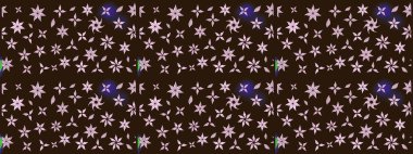 Kahverengi renkte çok kahverengi, zarif küçük çiçekler ve komik böcekler, raster desen, illüstrasyon.