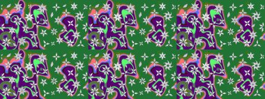 Parlak çiçekli yeşil renkler üzerine soyut çizim deseni. Çiçeksel elementlerle süslenmiş zarif raster dokusu. Küçük çiçekte şirin bir çiçek deseni var..