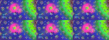 Çiçekler maviye. Suluboya, elle çizilmiş. Raster hisseleri. Taslak arkaplan deseni.