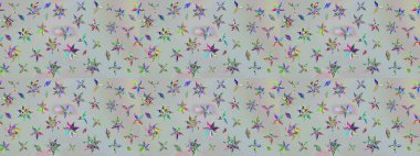 Raster. Gri renkli güzel çiçekli çizim deseni, suluboya çiçek deseni, duvar kağıdı, kart veya kumaş için fayanslı..