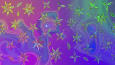 Raster illüstrasyonu. Raster illüstrasyonu. Asya tekstil tarzında. Çiçek desenli çizim. Mor renkte çiçekler.