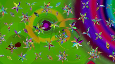 Soyut etnik raster çizim kalıbı. Vadinin yeşil renkli çiçekleri. Çiçekler..