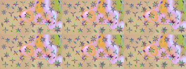 Küçük çaplı çiçeklerdeki basit şirin desenler. Tekstil veya kitap kapakları, imalat, duvar kağıtları, baskı, hediye paketi ve yapıştırma kitabı için çiçek eskizi geçmişi. Raster illüstrasyonu.