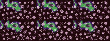 Modaya uygun kumaş deseni. Sevimli çiçek raster deseni. Renkli Yaz Temalı eskiz kalıbı. Düz Çiçek Elementleri Tasarımı.