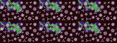 Raster Şirin kumaş deseni. Renkli Bahar Teması eskiz kalıbı. Düz Çiçek Elementleri Tasarımı. Eskiz klasiği.