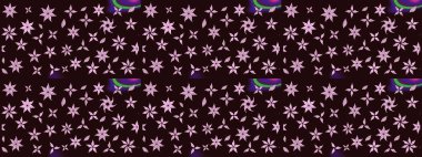 Motley illüstrasyonu. Çiçekli bahar çiçekleri. Küçük çiçekte güzel bir desen. Moda baskıları için zarif bir şablon. Küçük renkli çiçekler..