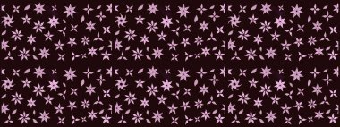 Kahverengi renkte çok kahverengi, zarif küçük çiçekler ve komik böcekler, raster desen, illüstrasyon.