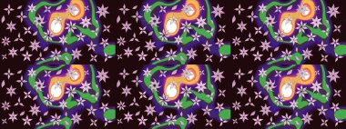 Raster illüstrasyonu. Kahverengi kıvırcık çiçekler kahverengi renklerde şekillenir. Klasik çiçek tasarım elementleri.