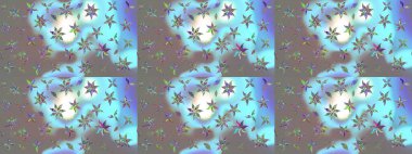 Raster suluboya çiçek deseni, narin çiçekler, mavi çiçekler, tebrik kartı şablonu. Raster Güzel kumaş deseni.