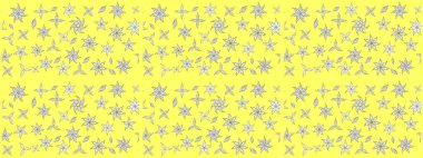 Raster deseni. Sanat, çiçekleri canlandırır ve arka planda bırakır. Karalama çiçekleri çizim kalıbı. Sarı el çizimi desen.