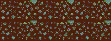 Raster Illustrasyon 'daki Çiçek Deseni' nin son moda çizimi. Renkli Yaz Temalı eskiz kalıbı. Güzel kumaş deseni. Düz Çiçek Elementleri Tasarımı.