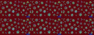 Yapraklı çiçekler ve kırmızı renklerde papatya çiçekleri. Raster - stok. Taslak arkaplan deseni.