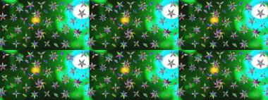 Raster. Yeşil renkte güzel çiçekler, suluboya desenli eskiz deseni, duvar kağıdı, kart veya kumaş için fayanslı..