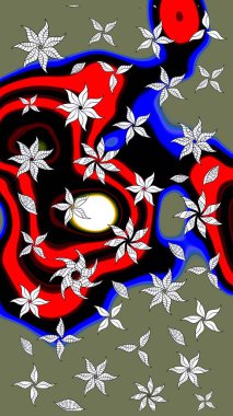 Raster düz çiçek çizim deseni. Hediye ambalaj kağıdı, tebrik kartları, posterler ve pankart tasarımı. Yeşil renkte çiçekler.