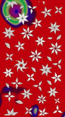 Kumaş desenli papatya çiçeği detayı. Kırmızı renkte çiçekler.