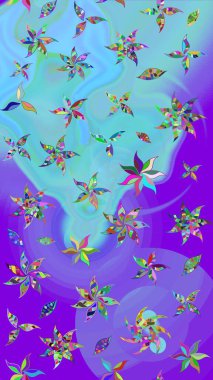 Raster illüstrasyonundaki çiçek desenli çizim. Mor renkli çiçekler. Renkli Bahar Teması eskiz kalıbı. Düz Çiçek Elementleri Tasarımı.