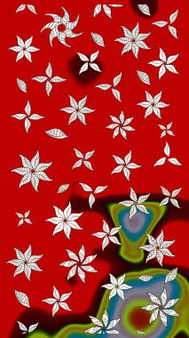 Gömlek, arka plan modelini çiz. Tropik çiçekler. Kırmızı renkte çiçekler.