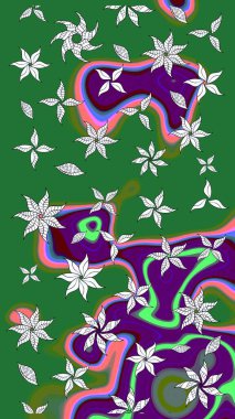 Çiçek yeşili eskiz deseni. Raster çiçek izi. Klasik taslak çizimi.