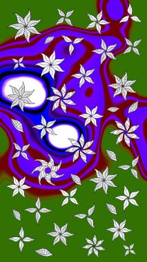 Desen, çizim, çiçek sınırı. Çiçek çelengi. Güzel, parlak, pürüzsüz kumaş, tuval. Kıvırcık, parlak örgü. Eski moda arka plan. Raster illüstrasyonu.