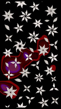 Siyah renkler üzerine çiçek desenli eskiz, el yapımı papatyalar, papatyalar. Tekrarlayan çiçek arkaplanı, zarif siyah çiçekler duvar kağıdı..