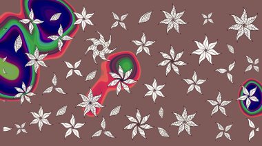 Elle çizilmiş. Doodle çiçekler ve dalları, otlar ve çiçekler. Güzel kumaş deseni. Raster illüstrasyon.