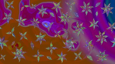 Renkli Bahar Teması eskiz kalıbı. Raster illüstrasyonundaki çiçek desenli çizim. Düz Çiçek Elementleri Tasarımı. Mor renkte çiçekler.