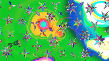 Küçük çiçekli basit bir çiçek çizimi. Yeşil renkte şirin çiçekler. Moda baskısı, albüm, ambalaj kağıdı ve duvar kağıdı için zarif dekoratif süslemeler. Raster illüstrasyonu.