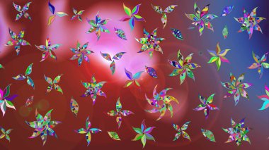 Raster deseni. Raster illüstrasyonu. Patlayan çiçekler soyut olarak yerleştirilmiş. Yumuşak, bahar çiçekleri kahverengi renklerde.