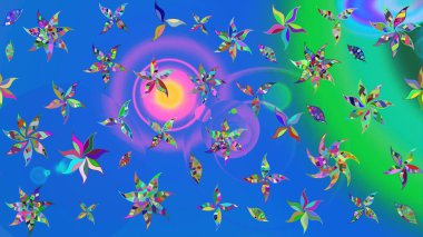 Çiçekli karalama şeklinde Raster çiçek deseni. Nazikçe, güzel çiçek arkaplanı. Mavi renkte çiçekler.