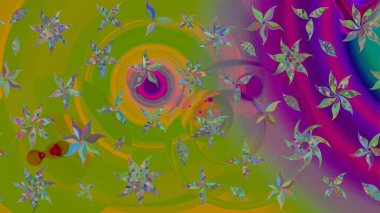 Raster illüstrasyonu. Yumuşak, yeşil renkli bahar çiçekleri. Çiçek ve yapraklı karalama şeklinde Raster çiçek deseni.