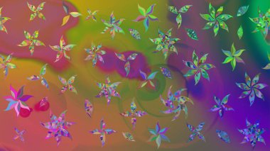 Raster. Zarif, parlak ve yeşil çiçek desenli bir taslak. Sabıka baskıları, bebek kıyafetleri, duvar kâğıtları, paket kutuları vb..