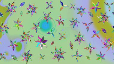 Süslü kumaş deseni. Düz Çiçek Elementleri Tasarımı. Raster illüstrasyonundaki çiçek desenli çizim. Renkli Bahar Teması çizim şablonu.