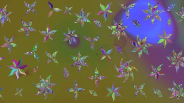 Düz Çiçek Elementleri Tasarımı. Renkli Bahar Teması eskiz kalıbı. Kahverengi renkli çiçekler. Raster illüstrasyonunda çiçek deseni çizimi.