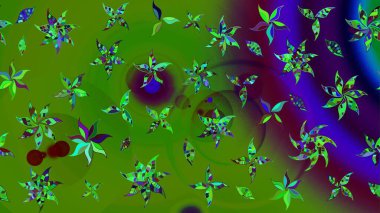 Çiçekli karalama şeklinde Raster çiçek deseni. Nazik, narin çiçek arkaplanı. Yeşil renkte çiçekler.