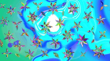 Mavi renkli çiçekler. El çizimi çiçekli soyut çizim kalıbı. Raster illüstrasyonu.