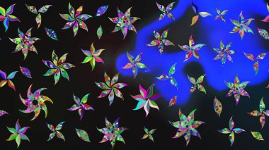 Parmak izi, kumaş, duvar kâğıdı, tekstil için raster dokusu. Renkli grunge soyut arkaplanı kologri çiçeklerle süslüyor. Nakış desenli çiçek deseni..