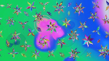 Küçük çiçekte hoş bir çiçek deseni var. Parlak çiçekli yeşil renkler üzerine soyut çizim deseni. Çiçek elementli zarif raster dokusu..