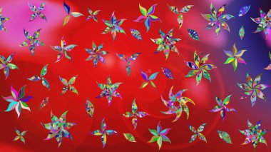 Düz Çiçek Elementleri Tasarımı. Kırmızı renkte çiçekler. Sketch Colour Spring Theme eskiz kalıbı. Sevimli çiçek raster deseni.