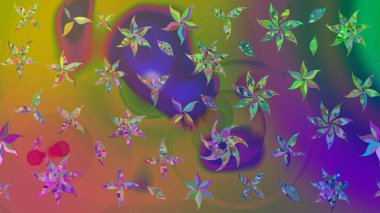 Moda baskıları için zarif bir şablon. Halk tarzı. Parlak renkli çiçekli ve yeşil yapraklı harika bir çiçek deseni. Modern çiçek arkaplanı.