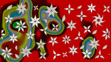 Raster illüstrasyonu. 3D çiçekler, eskiz. Kırmızı renklerde.